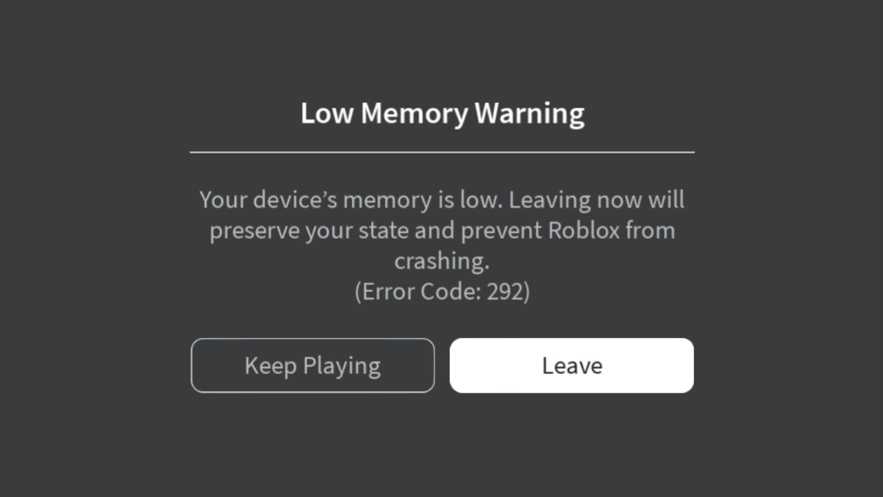 what does the low memory warning mean roblox